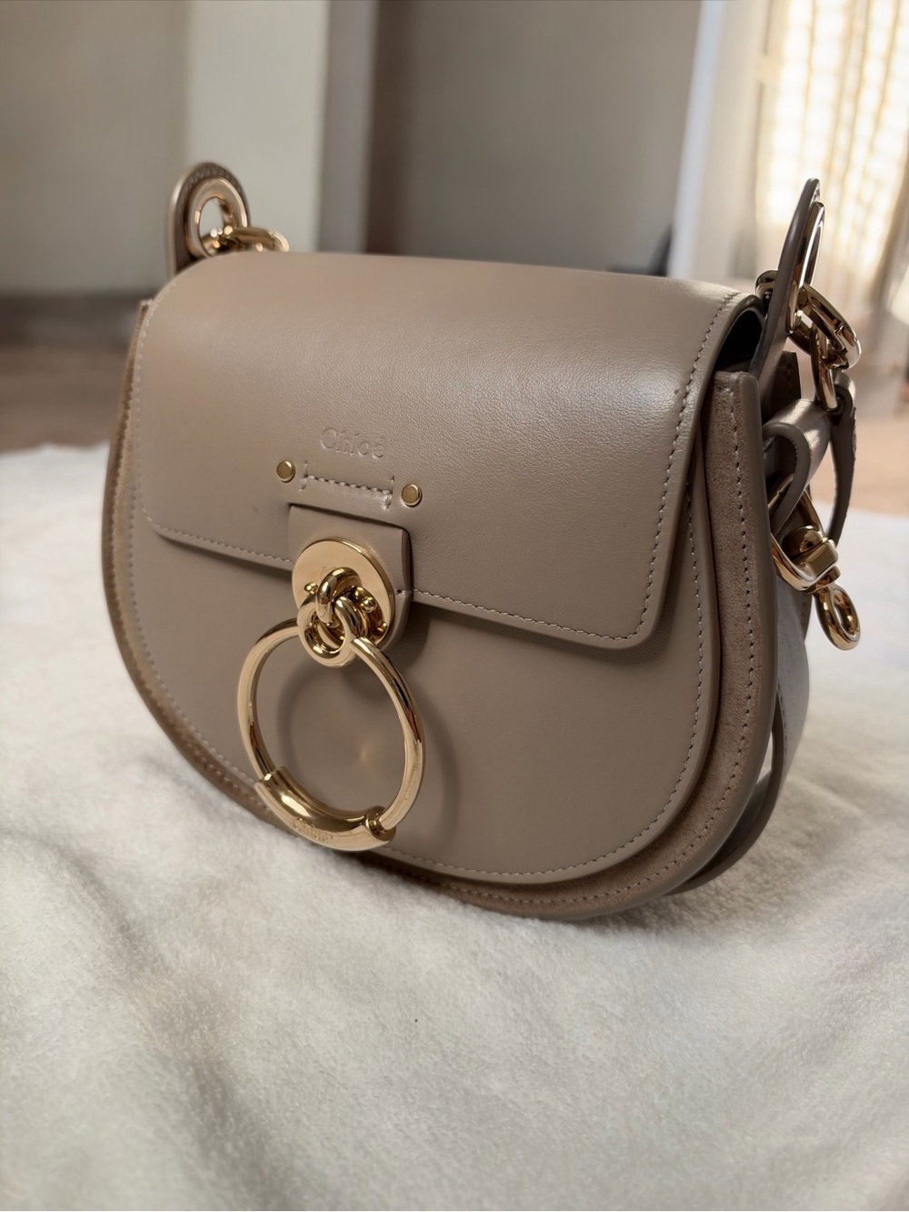 Chloe Small Tess Leather Saddle Bag in Taupe. Dust bag. authentications included - Picture 8 of 15